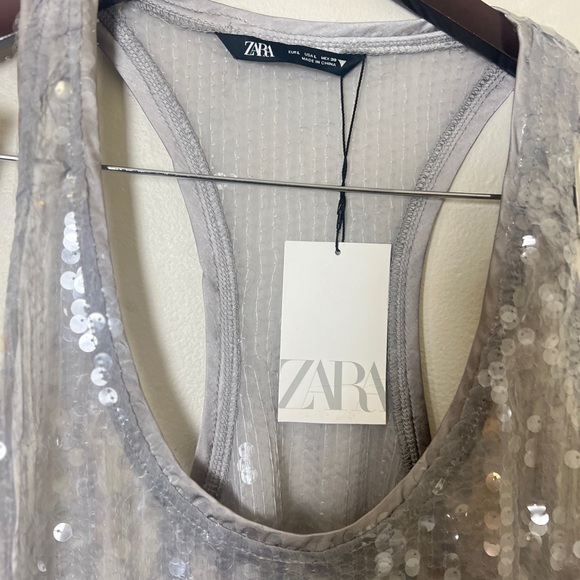 Zara Clear Plastic Sequins Tank Top Gray Sz L NWT - Picture 14 of 16